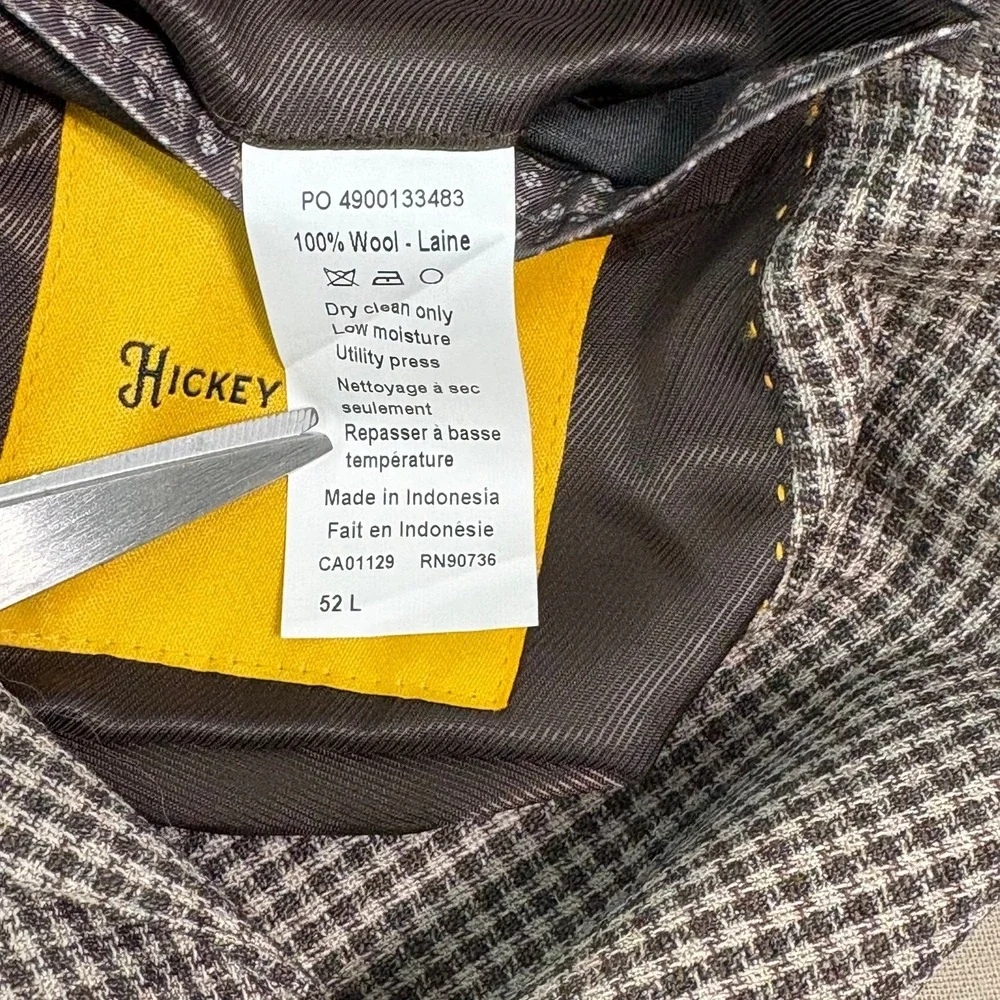 Hickey‎ Freeman Blazer Sport Coat Men Size 52L Brown Houndstooth Wool Two-Button